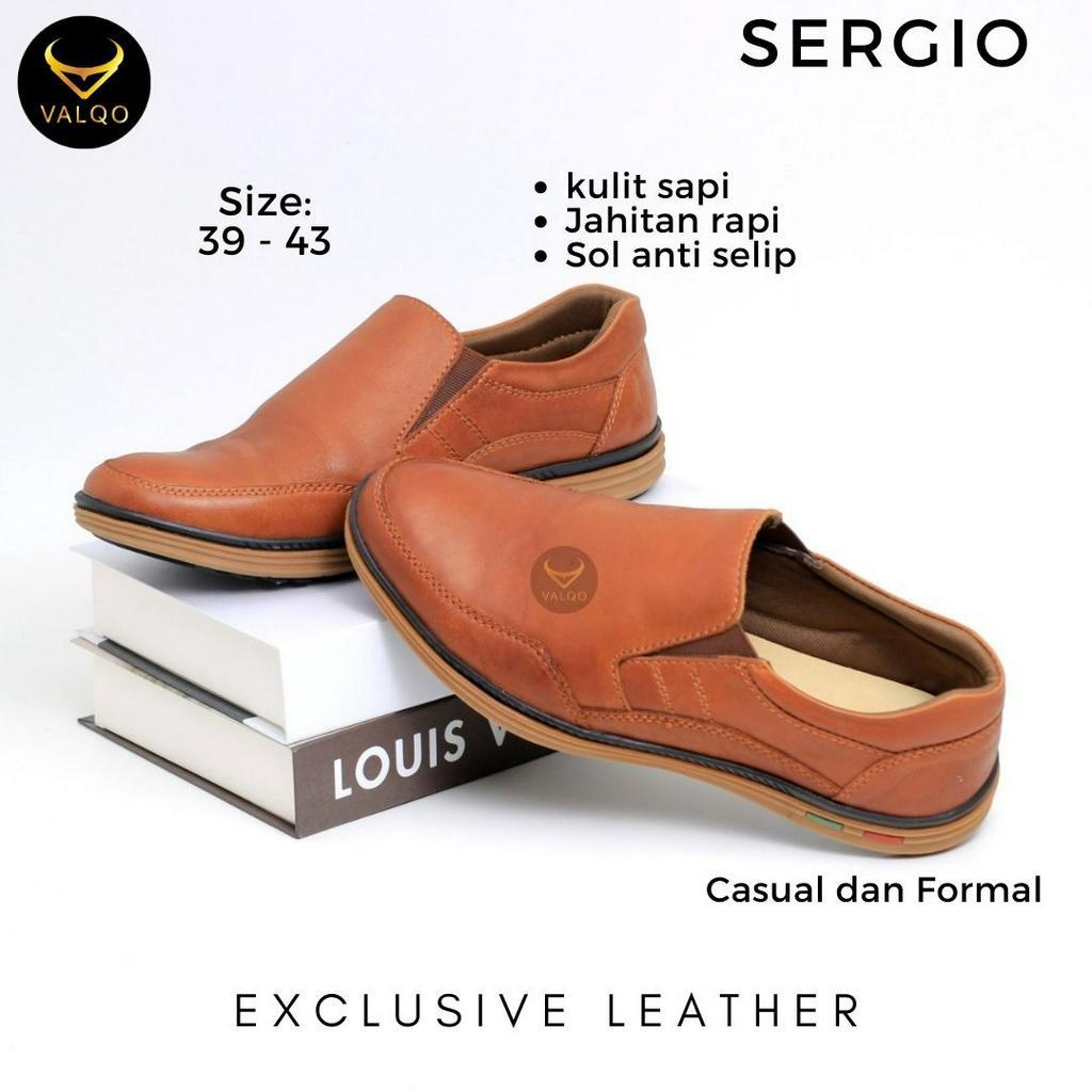 [VALQO] SERGIO Sepatu Kulit Sapi Pria Flat Shoes Sole Anti Selip Kantor Formal dan Kasual Santai