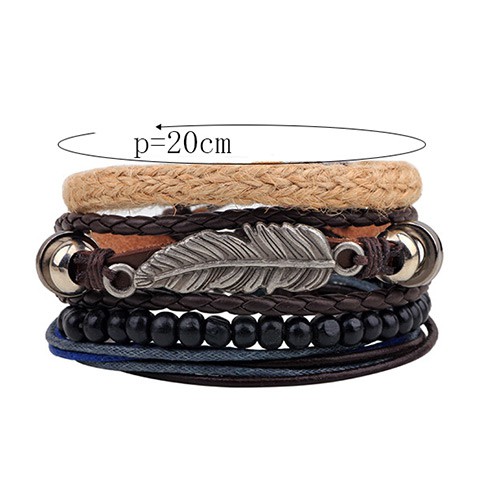 LRC Gelang Tangan Retro Coffee Meatal Leaf Decorated Hand-woven Multilayer Bracelet