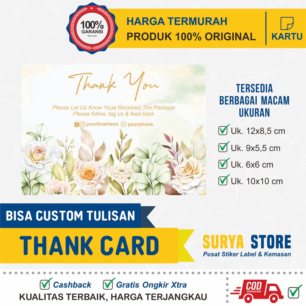 

Kartu Ucapan Thank you card custom online shop Murah Berkualitas