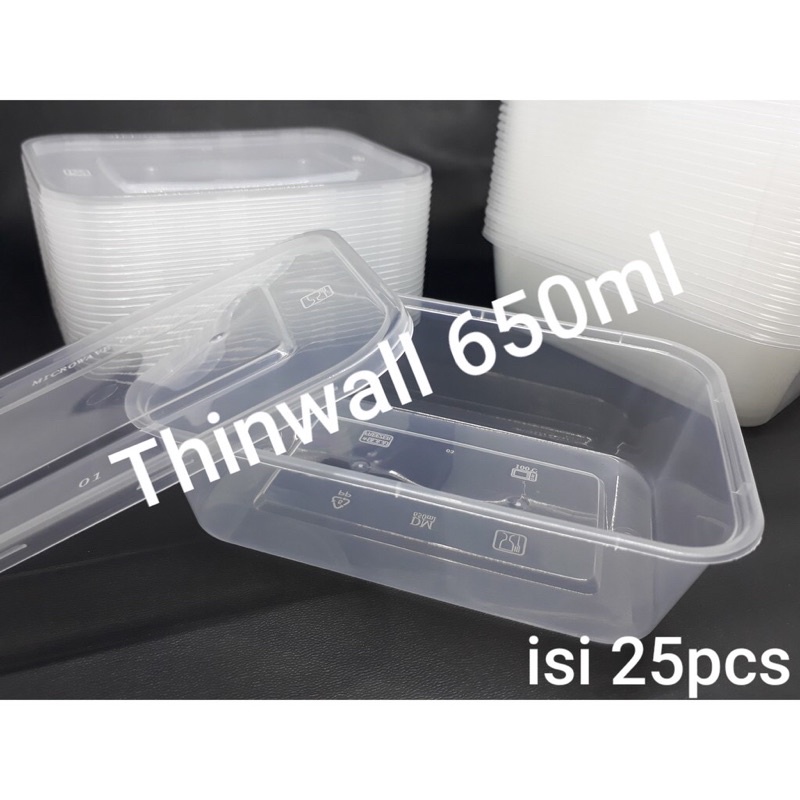 Thinwall 650ML /Kotak Makan Plastik Persegi Panjang/ Food container /Thinwall Rectangle - ISI 25 PCS