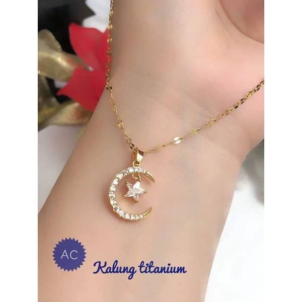 kalung titanium liontin bulan bintang v890889