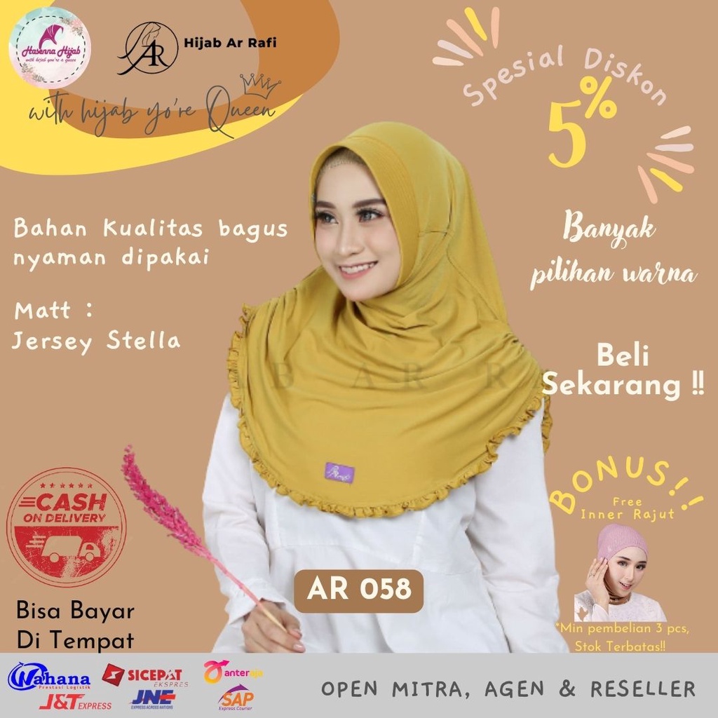 Arrafi Terbaru AR 058 P Hijab Dengan Aksen Rample Kerut Samping Jersey Stella