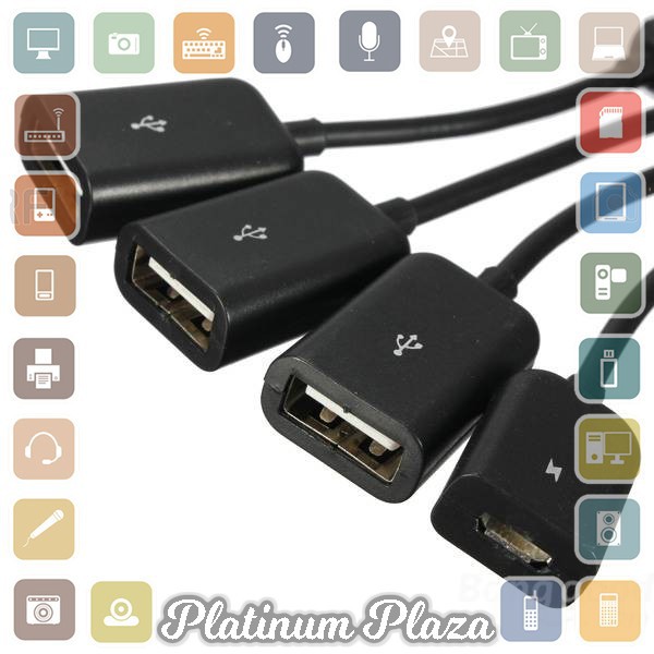 Multifunction Micro USB OTG Hub 4 in 1 Data Cable &amp; Charge - M3H4 - Black`60RO9B-