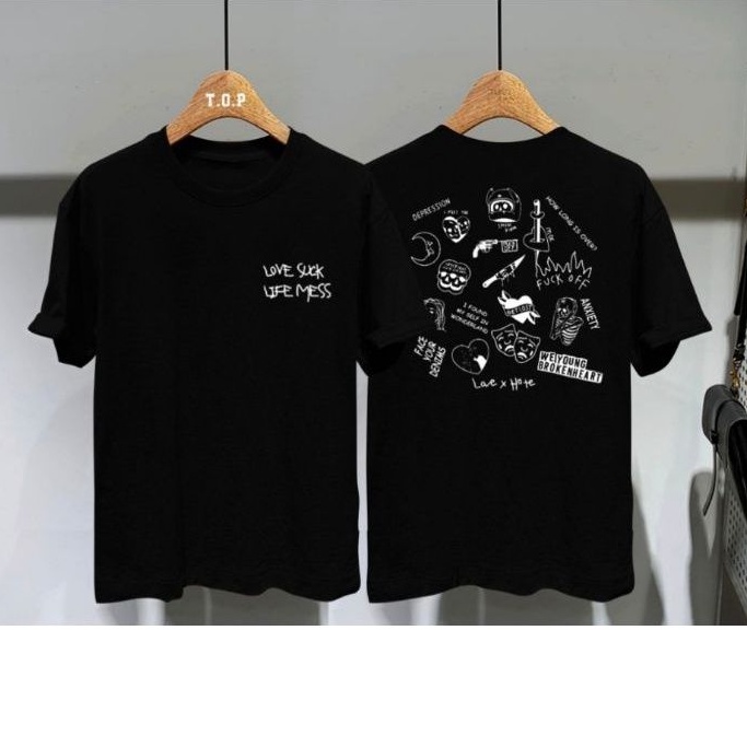 FashMarket Tshirt Love Suck Kaos Distro Pria Baju Kaos Distro Murah Kaos Cowok / Kaos Wanita Hitam
