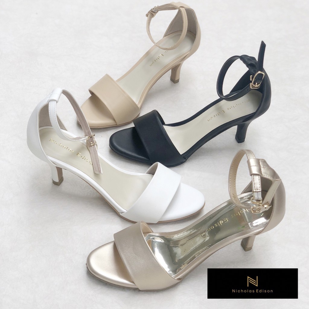nicholas edison heels riesa 2 light gold sepatu peep toe hak tinggi sedang tali kait emas pesta-5