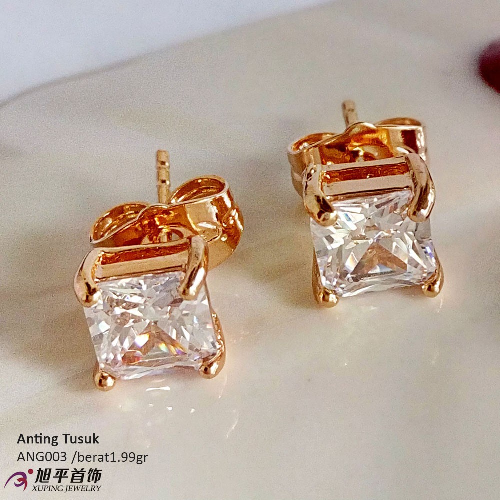 Anting giwang tusuk 18k model kotak kecil xuping seperti emas asli perhiasan imitasi premium