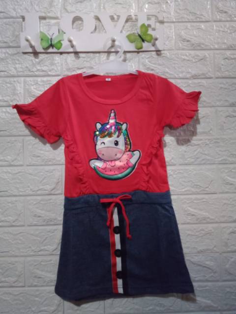 ZHAFIRA KIDS STORE - DRESS SERUT UNICORN 2-7 TAHUN / BAJU ANAK UNICORN / DRESS UNICORN