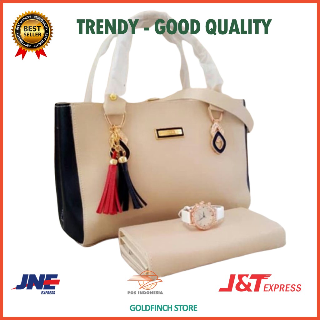 PROMO  3in1 tas paket murah termurah handbag Lethear 3 in 1 pin S6P5 Tas Wanita Batam simple Kondan