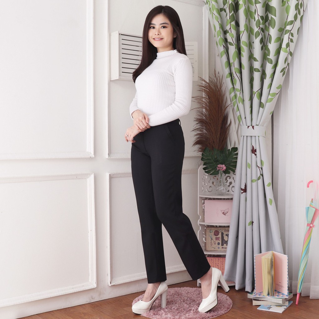 CELANA KANTOR WANITA / CELANA PANJANG HITAM / CELANA BAHAN HITAM / CELANA MAGANG HITAM / CELANA WANITA HITAM / CELANA BAHAN FORMAL WANITA / CELANA PKL / CELANA PANJANG MURAH - HITAM