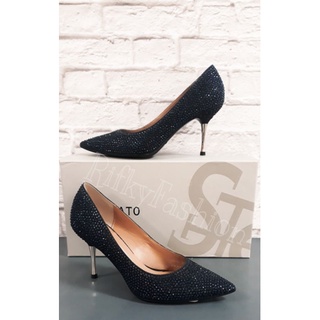 black sequin platform heels