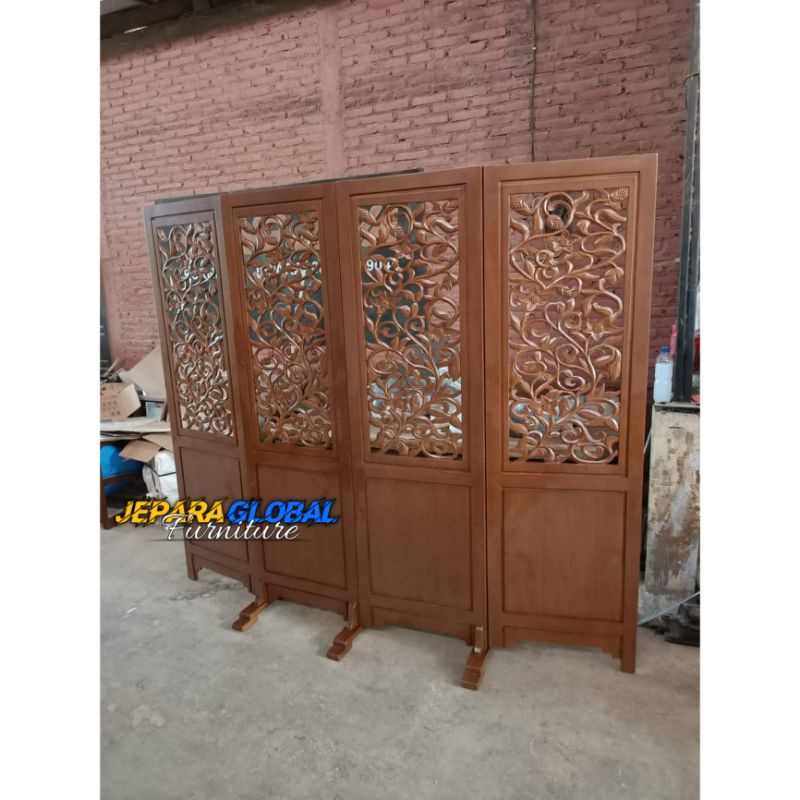 sketsel penyekat Ruangan Jati ukir ulir / partisi jati ukir / sketsel minimalis Jati