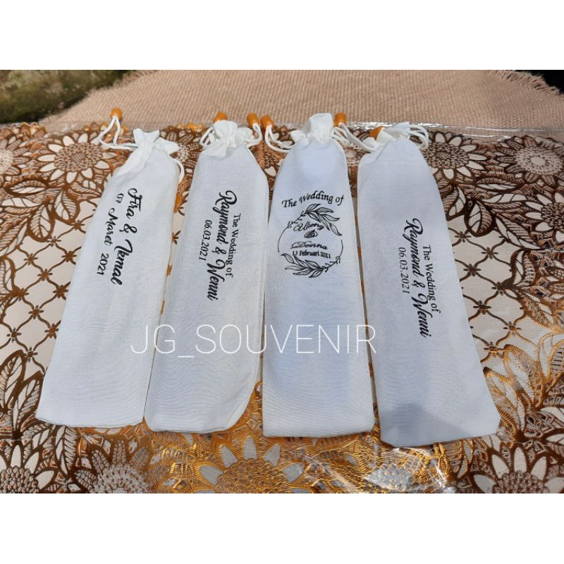 Pouch Bahan Blacu Custom Sablon ukuran sendok garpu sumpit SOUVENIR POUCH SENDOK