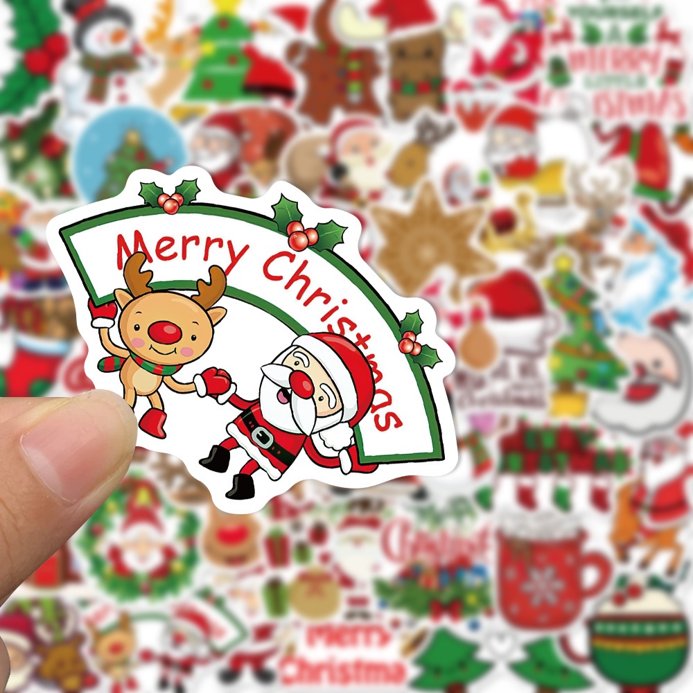 50 pieces of Christmas cartoon doodle stickers Christmas tree deer hat waterproof decoration