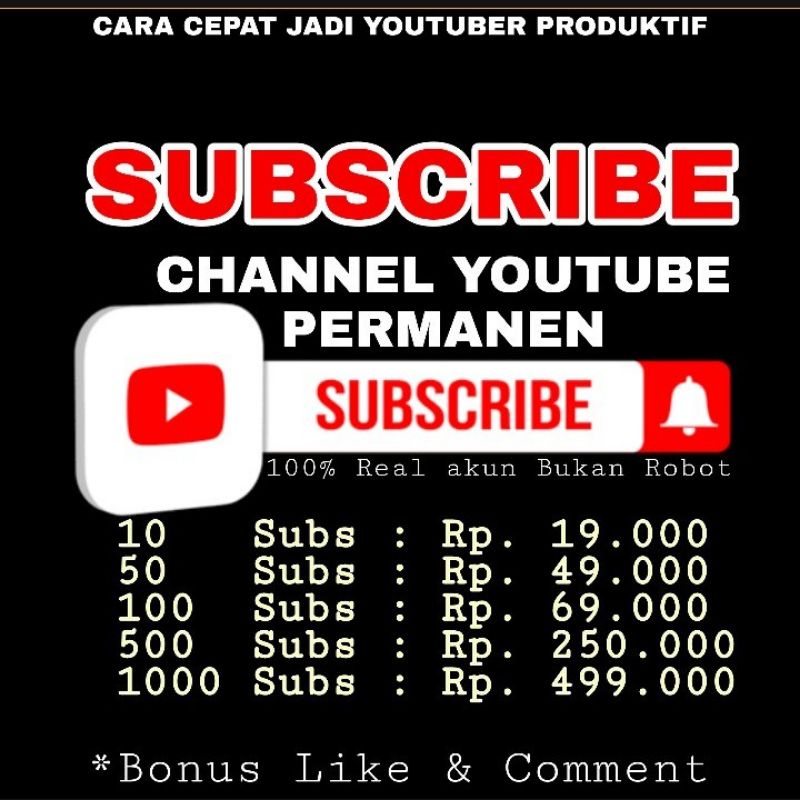 Subscribe channel youtube permanen | real akun | kejar monetize monetisasi adsense | murah bergaransi | amanah