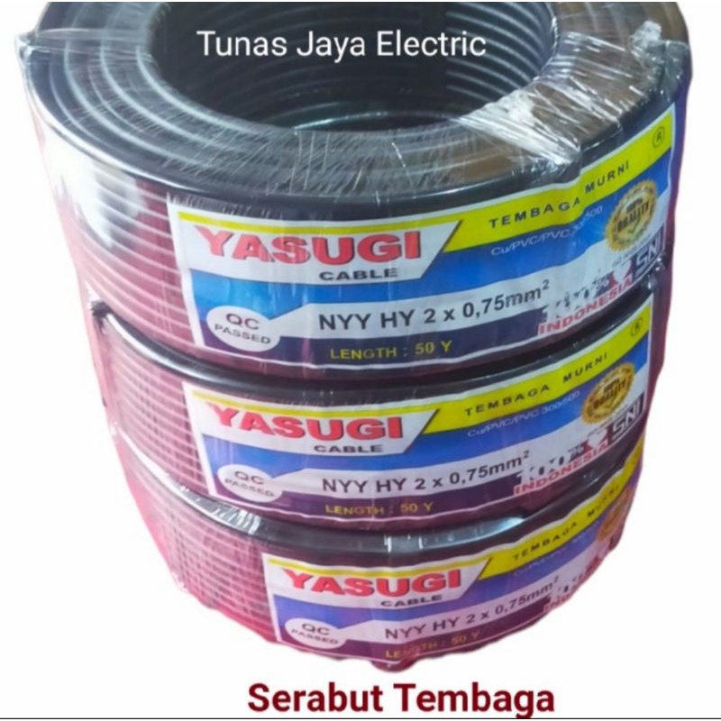 Kabel Serabut NYMHY / NYYHY 2x0,75mm @50Y Tembaga Murni YASUGI Standar SNI