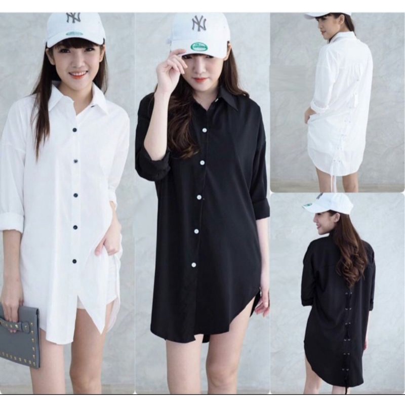 A354 Dress Kemeja Wanita,  Terusan Kemeja Lengan Panjang, Tunik Wanita