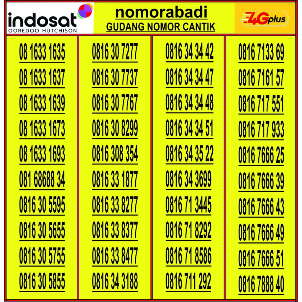 NOMOR CANTIK INDOSAT 4G 10DIGIT H601