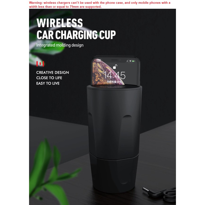 KEYSION 10W 7.5W Fast Wireless Charger for iPhone Android Car Cup Holder - bergaransi 6 bulan