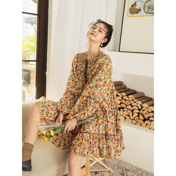 MDLV ~ M18D04 Montana Floral Babydoll Dress / Dress Flower Fashion