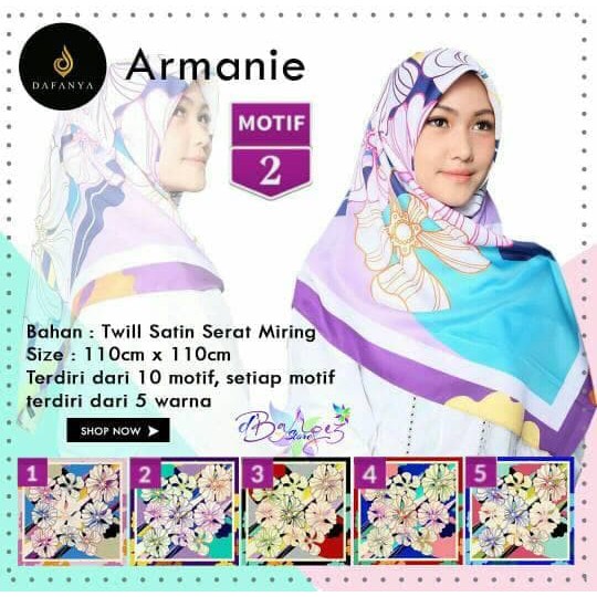 Jilbab Segiempat Armanie Satin Motif 2 by Dafanya - Hijab Scarf Murah