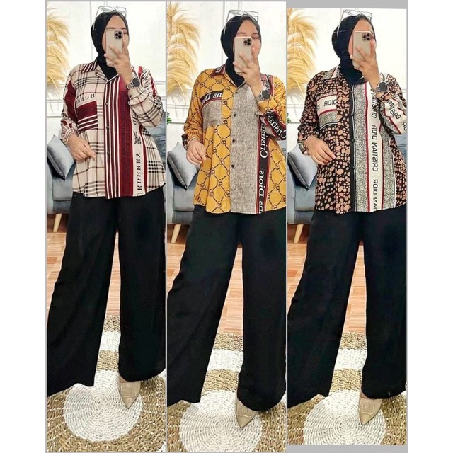 BISA COD GALERIAZKIYA ONESET KULOT KOMBINASI SETELAN RAYON BRANDED SETCEL JUMBO POLOS MOTIF PAJAMAS 