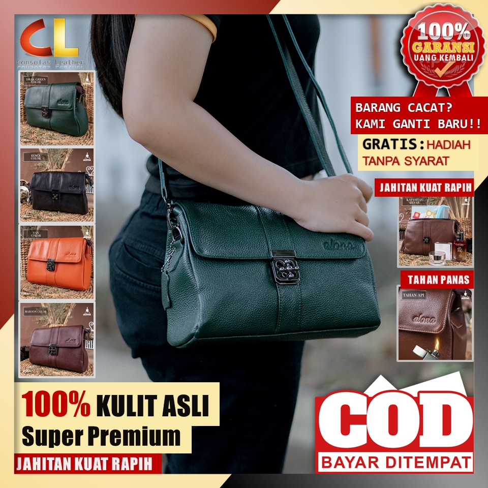 100% Tas kulit asli wanita selempang slempang sling bag slingbag kulit asli cewek kantor belezza bag