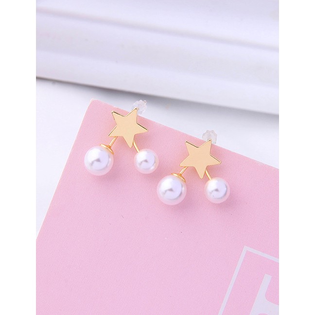 LRC Anting Tusuk Fashion Gold S925 Sterling Silver Pearl Star Earrings D17360
