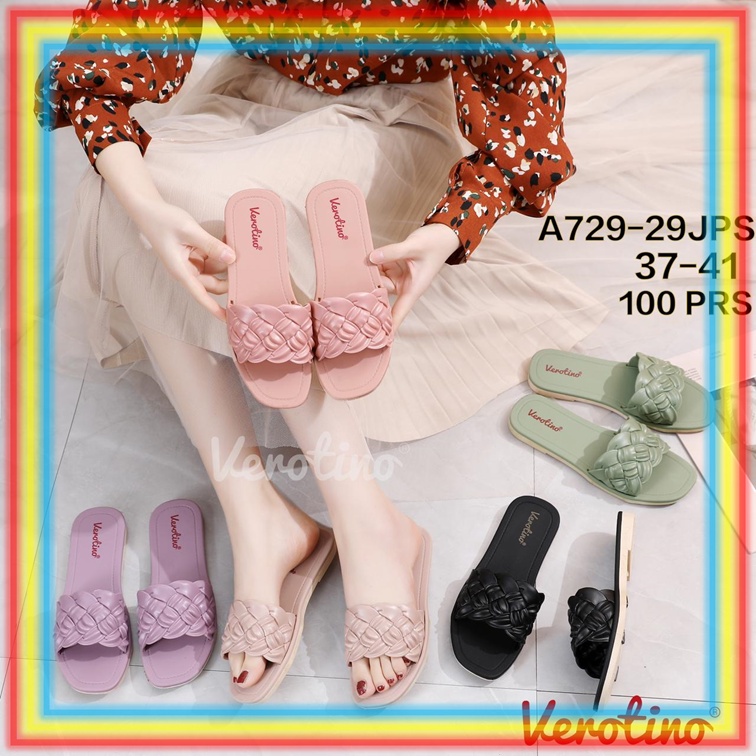 A729-29J Sandal Selop Wanita Verotino Sendal Slop Cewek Karet Motif Kepang Ketupat Glanzton