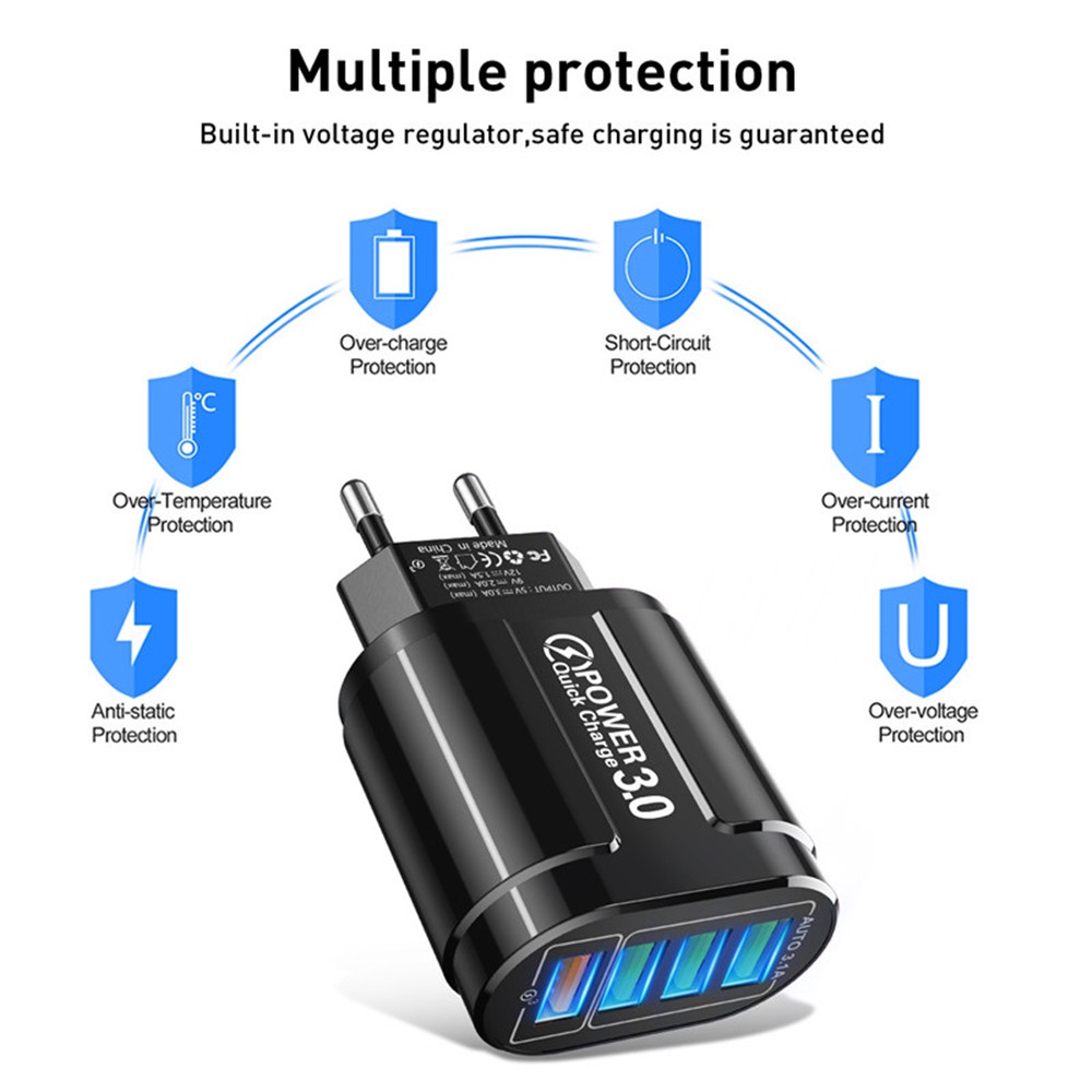 Adapter Charger Dinding 4 Port USB QC 3.0 48W Untuk Iphone 13 14