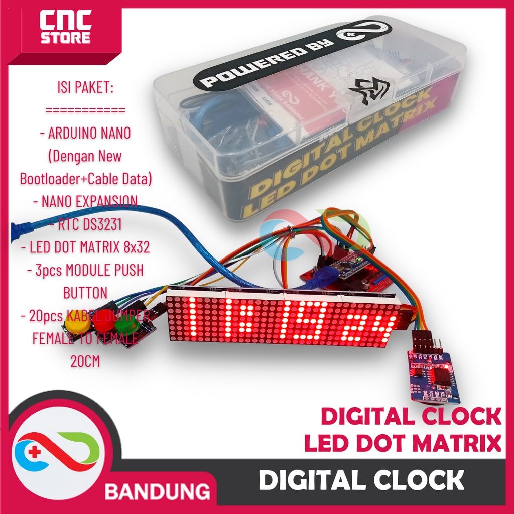 KIT DIGITAL CLOCK LED DOT MATRIX JAM DIGITAL ARDUINO PAKET LENGKAP