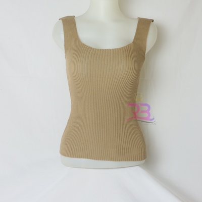 Tank Top Wanita Pakaian Atasan tanktop cewek korea rajut square neck-MOCCA