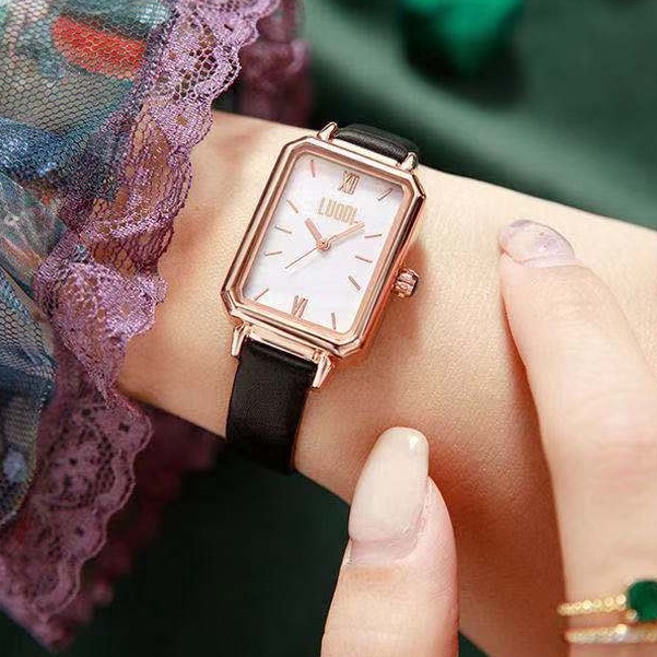 Rowling (Jam-36) Jam Tangan Kecil Wanita Kotak Analog Quartz Strap Pu Leather Fashion Import