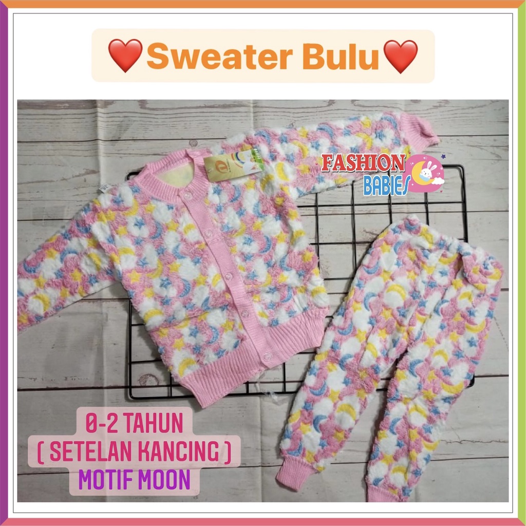 ❤ Fashionbabies ❤ SETELAN BULU IMPORT KANCING 0-2 TH MOTIF BARU