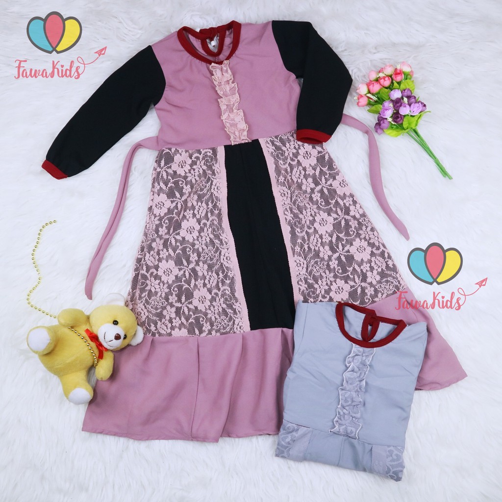 Gamis Hilya Anak 3-5 Tahun / Baju Ngaji Perempuan Lengan Panjang Dres Muslimah Cewek Brokat Murah