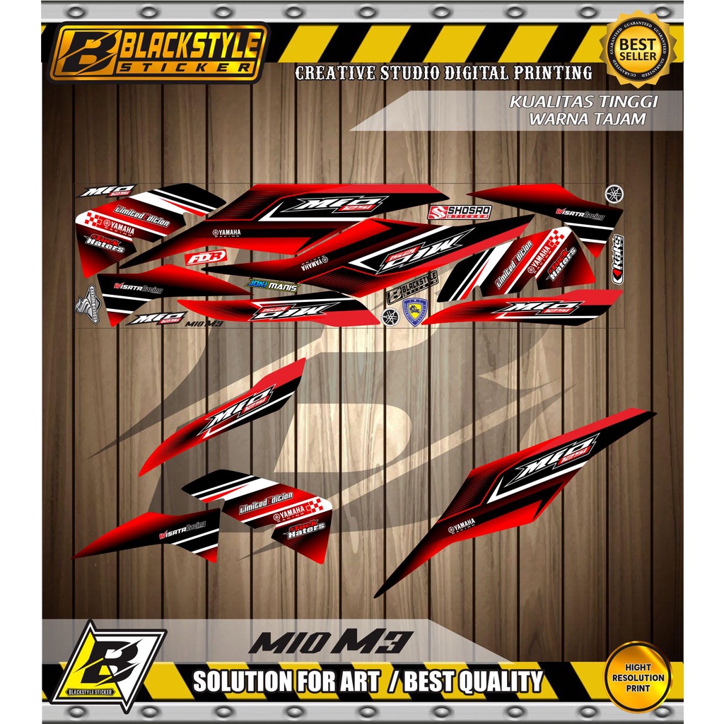 STIKER STRIPING VARIASI MOTOR YAMAHA MIO M3 STRIPING/STIKER VARIASI NEW STYLE HITAM MERAH LIS PUTIH 