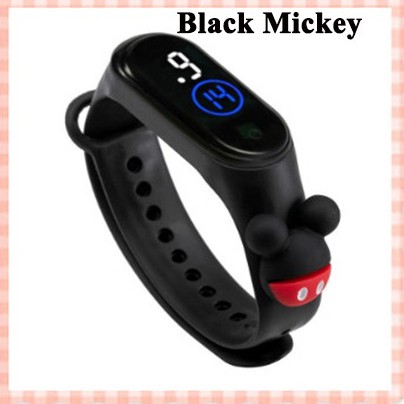 Jam Tangan Elektronik Tahan Air IP67 Motif Kartun Anak Laki-laki Perempuan LED Minimalis Gelang-Black mickey