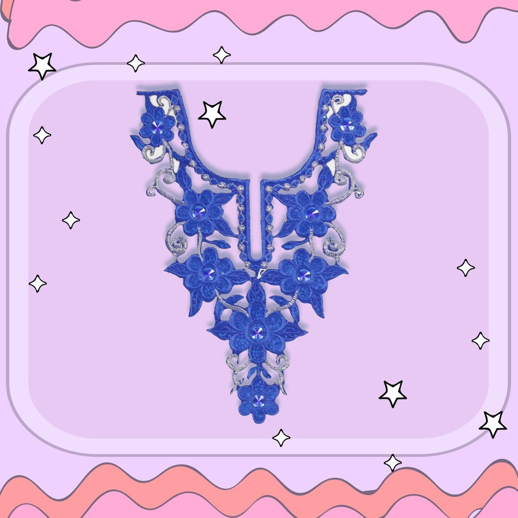 Kerah Renda Bordir Full Payet Motif Bunga Permata B13440