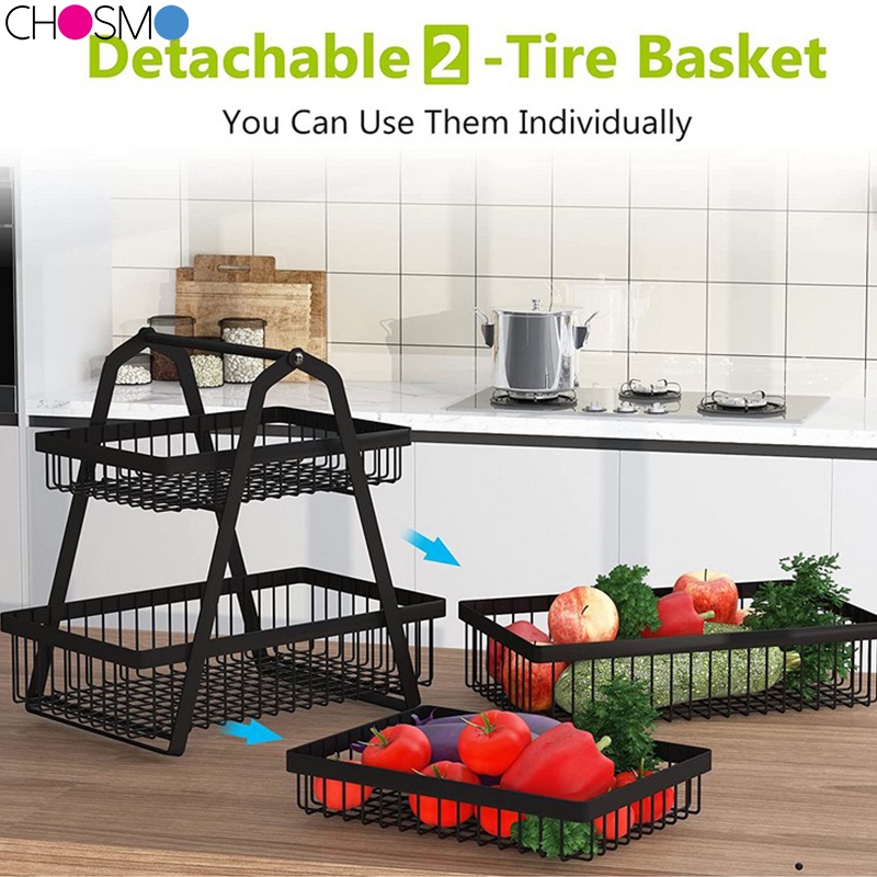 RAK BAWANG Keranjang Rak Dapur Rak Buah Besi Rak Dapur Besi Kayu Serbaguna Dapur Rak 2 Tingkat Dapur