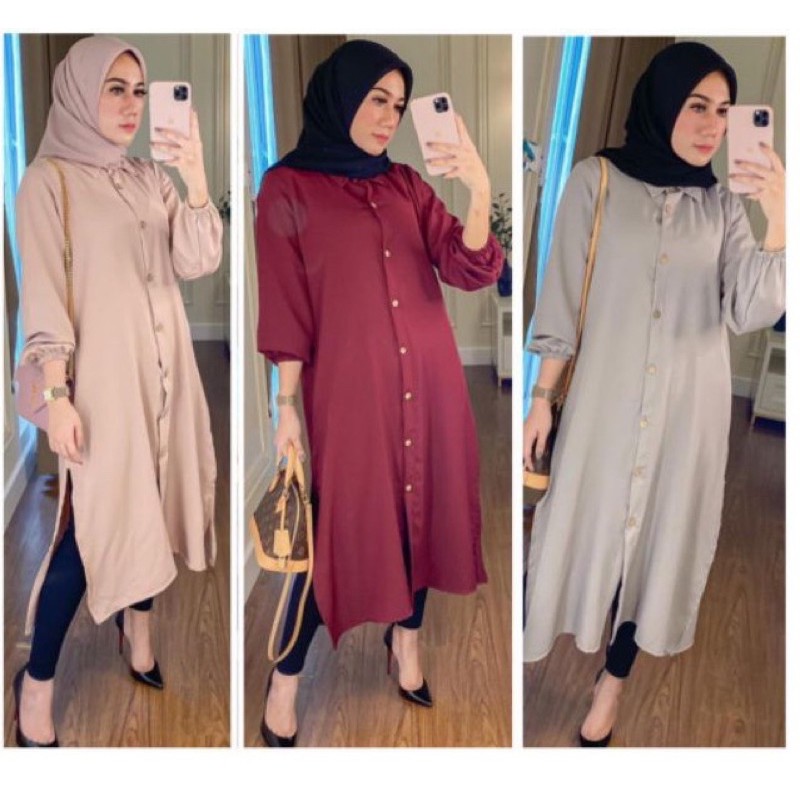 (DBY) TUNIK KIMORA FULL KANCING DAILY BUSUI WANITA LONG TUNIK MOSCREPE