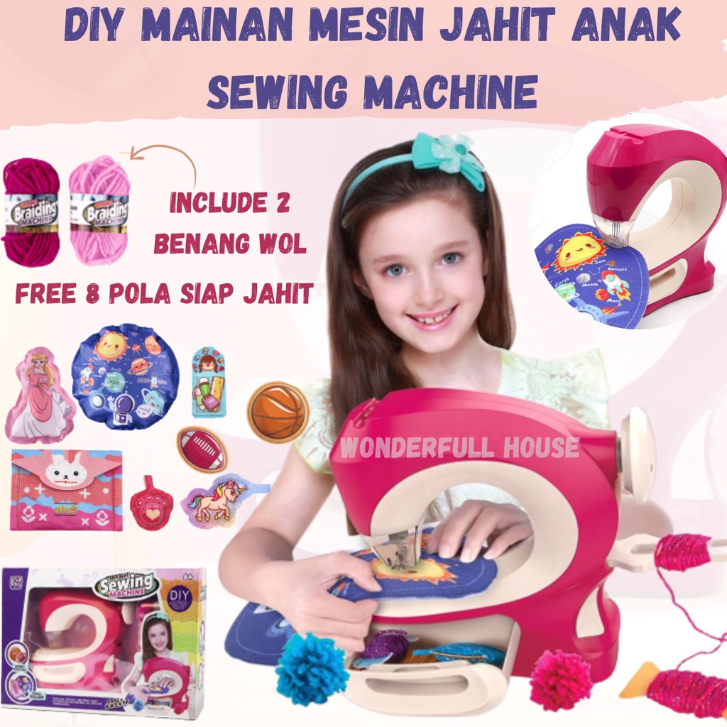 Mainan Anak Perempuan Menjahit DIY Mesin Jahit Mini Sewing Machine Mainan Anak Mesin Jahit Kreatif Mainan Peralatan Kecil Mesin Jahit Nirkabel Sewing Machine Mainan Edukasi Anak