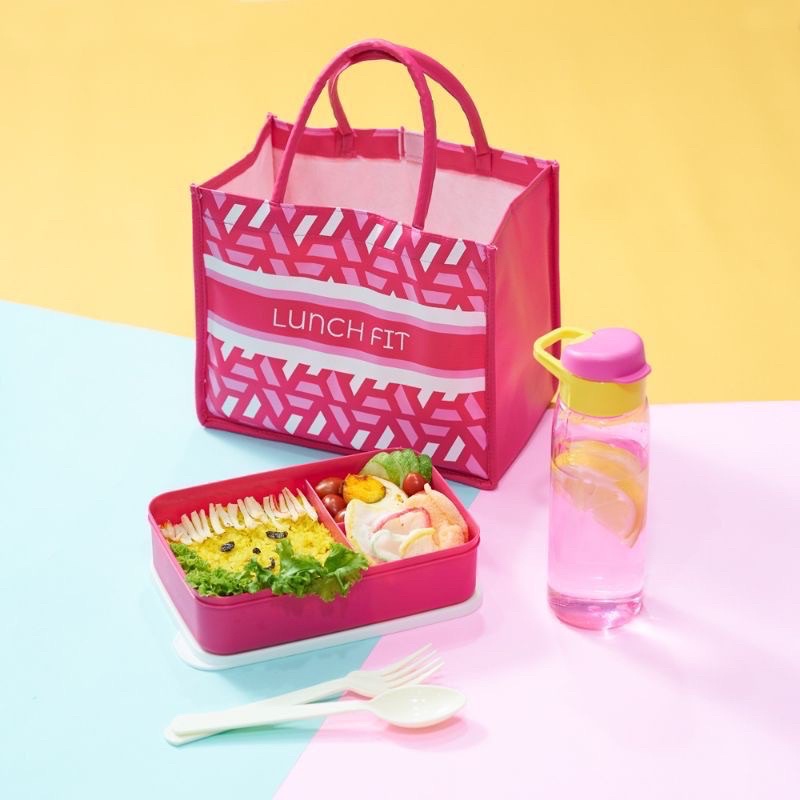 BEKAL MAKAN/TAS BEKAL MAKAN LUNCH FIT MOTIF BUNGA ABSTRAK SET