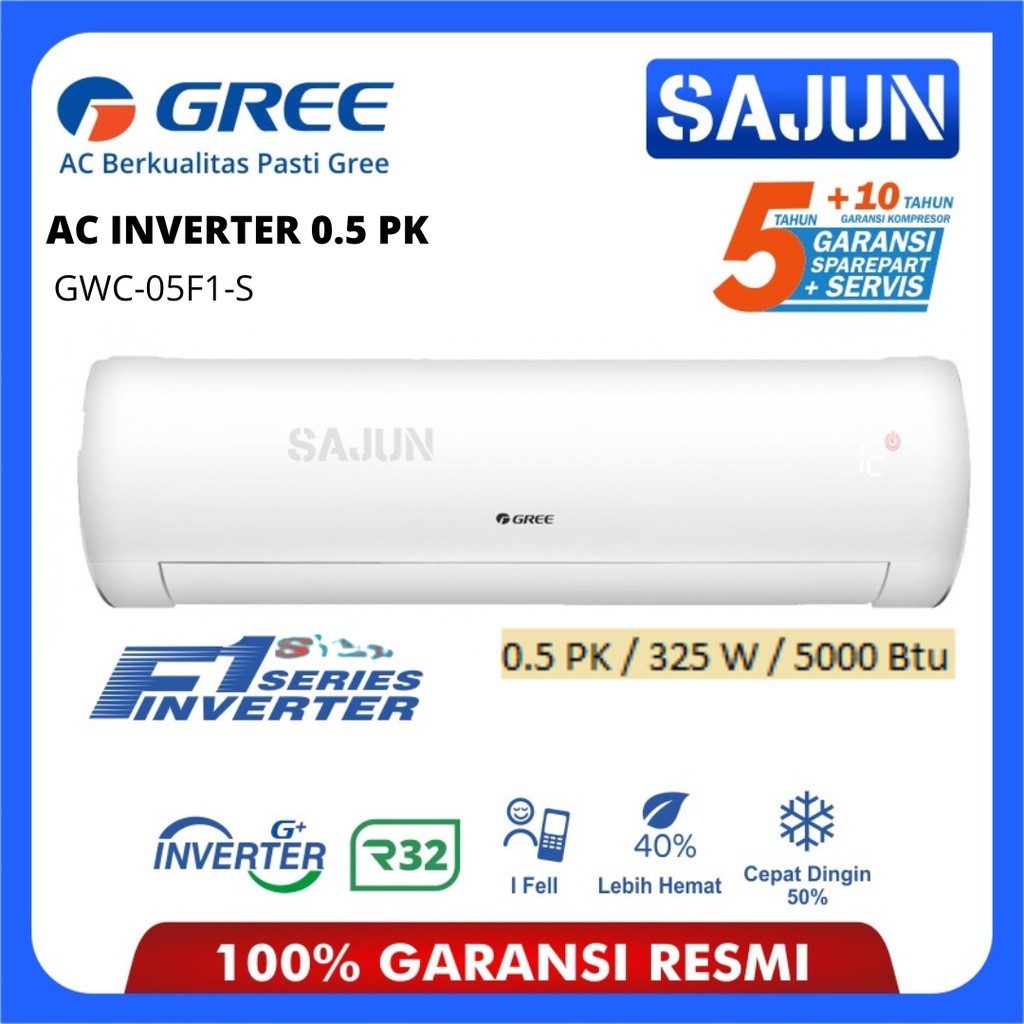 GREE AC Split Inverter 1/2 PK GWC-05F1-S AC 0.5 PK GWC-05F1S Free Ongkir Jakarta