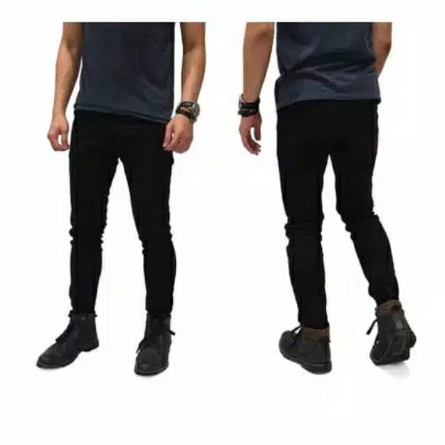 Plain black pekat long pants jeans celana panjang stretch ngaret karet bagus / celanapria / bisa cod