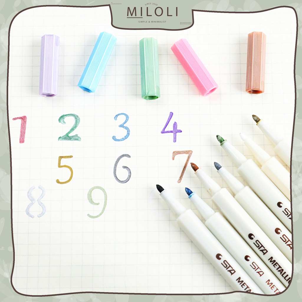 

[MILOLI] Metallic ROUND Decor Pen Spidol Warna Pena Kuas Dekor Kaligrafi Metalik - D0002
