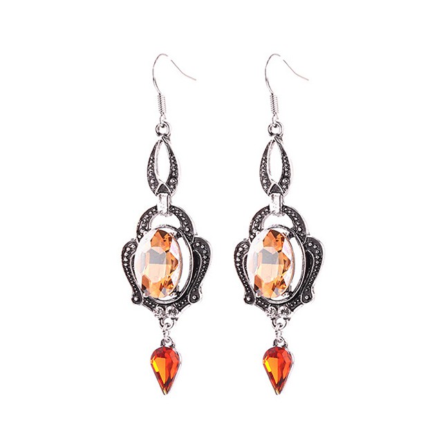 LRC Anting Gantung Fashion Silver Long Geometric Diamond Stud Earrings F55504