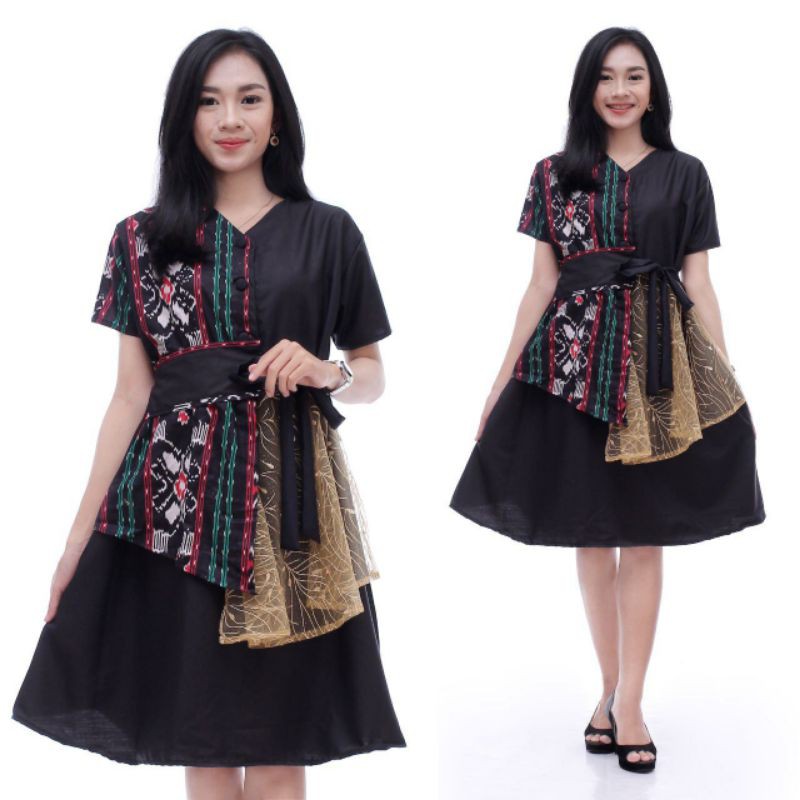 DRESS BATIK KOMBINASI BROKAT DRESS BATIK DRESS BROKAT