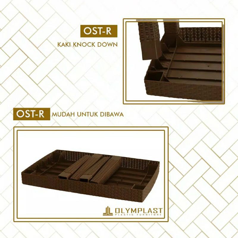 OLYMPLAST - Meja Sofa Plastik Olymplast Sofa Table Motif Rotan dengan Kayu (OST R - OCT R)