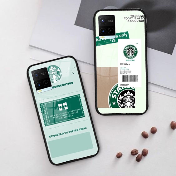 Softcase Glass Kaca Motif Star Bucks [SF156] Case Vivo Y21 Y21S Y33S Terbaru Casing | Case Vivo Y21 