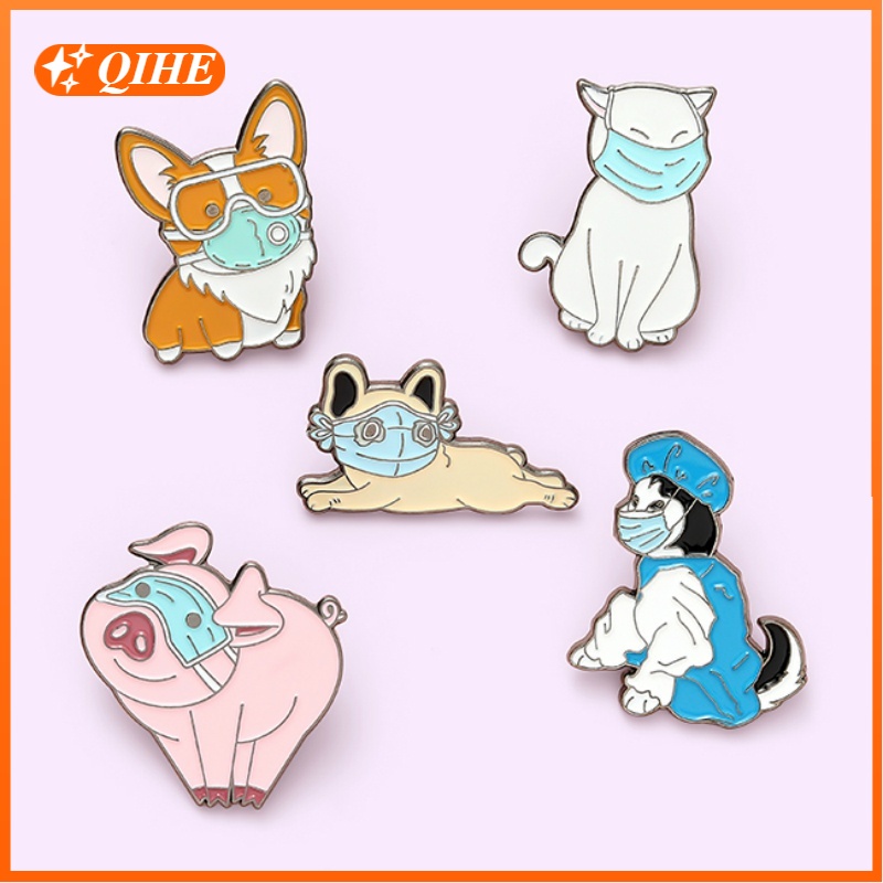 Animal Enamel Pin Cat Dog Pig Corgi Husky French Bulldog Brooches Bag Lapel Pin Cartoon Fun Badge Jewelry Gift