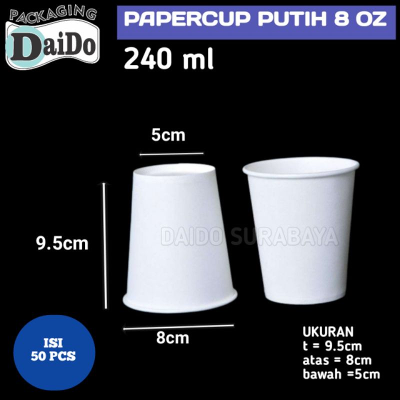 50 PCS GELAS PAPER CUP 8OZ KERTAS POLOS FOAM PUTIH KECIL MINI HOT KOPI